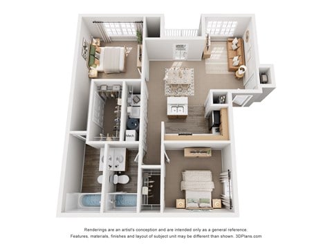 Floor plan for 2 beds, 2 baths, 1081 sqft